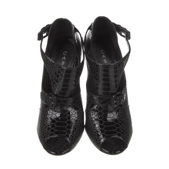 Casadei Black Patent Leather PITONDRILL NERO Open Toe Booties (38 IT) - Picture 12 of 13